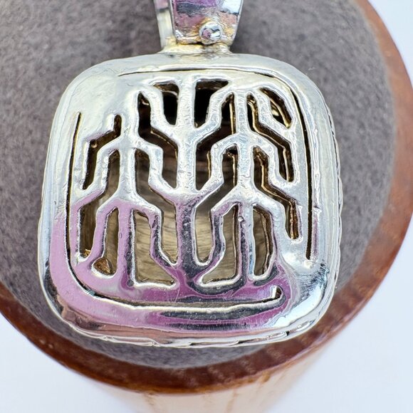 Silver Plated Cubic Zirconia Pavé Set Etched Design Border Pendant Size 1.25" - Picture 5 of 11